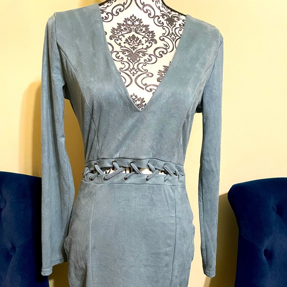 Blue suede like fashion nova dress